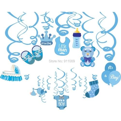 Baby Shower Hanging Swirl Its A Boy Letters Party Drop Ornaments Cute Baby Theme Backdrops Pendant Decoration XL024