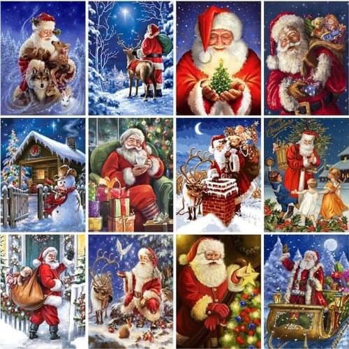 DIY Santa Claus 5D Diamond Painting Full Round Drill Cartoon Diamond Embroidery Cross Stitch Mosaic Wall Art Gift Home Decor