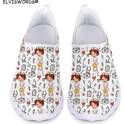 ELVISWORDS Lovely Nurse Print Breathable Womans Summer Walking Shoes Leisure Ladies Flats Shoes Lightweight zapaotos de mujer