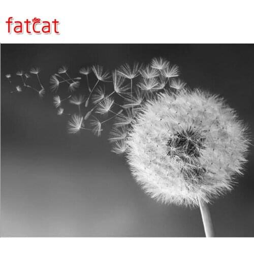FATCAT Diamond Painting Full Diamond Dandelion 3D Embroidery Cross Stitch Rhinestone 5D DIY Mosaic black white art decor AE342