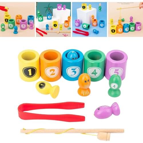 Wood Fishing Game 3 in 1 Color Sorting Clip Game Motor Skill Pre-school Educational Developmental Montessori Activity Toys