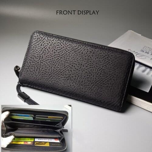 HT Mens leather pickup Wallet Mobile phone Zipper Grasp bag