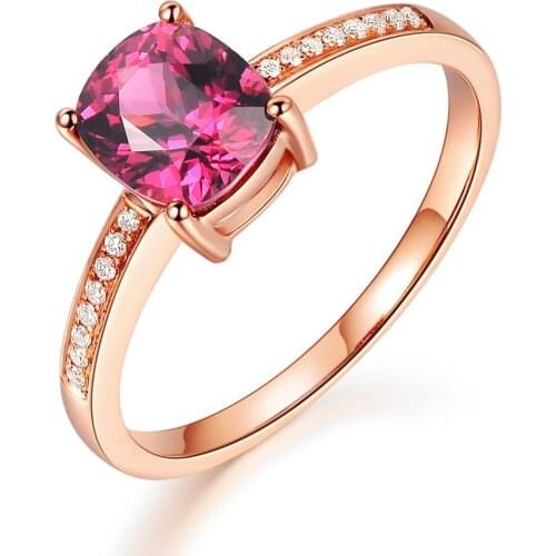 Lab Ruby Rings Real 14K Rose Gold Red Emstone Rose Gold Color Rings for Women Wedding Engagement Jewelry Gorgeous Promise Gift