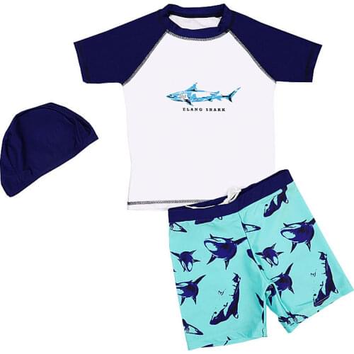 Boy Two Pieces Suit Swimsuit 2-13 Year Children Shark Print Swimwear 2021 Kid Cartoon Beachwear Bathing Suit