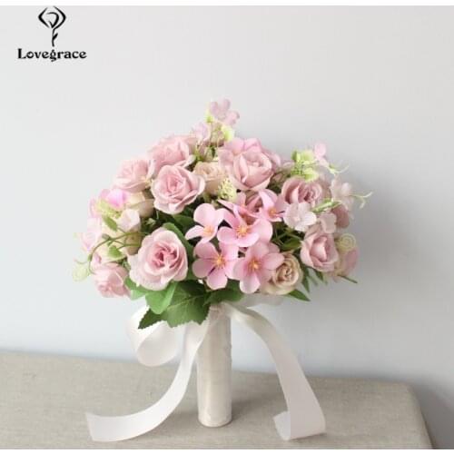 Lovegrace Wedding Bouquet Fake Flower Artificial Silk Rose Bridesmaid Bouquet Flower Fortune Ball Begonia Home Wedding Flowers