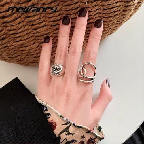 Mewanry 925 Sterling Silver Irregular Line Skull Rings New Fashion Vintage Creative Design Holiday Party Jewelry Gift for Women