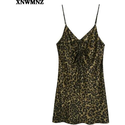 NEW Women za animal print mini Dress Ladies v-neck Pleated straps Backless short Clothing Sexy chic Summer Light Party Dresses