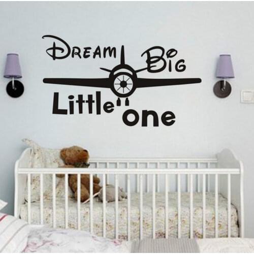 Cartoon Airplane Vinyl Wall Decals Dream Big Little One Quotes Wall Decals Boy Nursery Decal Removalbe Decor Baby Room H287