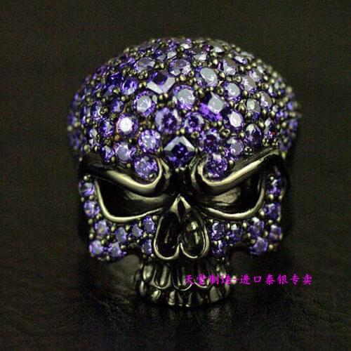 925 Solid Sterling Silver Black full Zircon Skull Ring mens silver ring