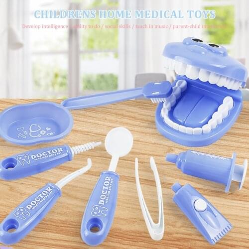 9Pcs Kids Pretend Play Dentist Check Teeth Model Set Medical Kit Educational Role Play Simulation Learing Toys For Kids Gift