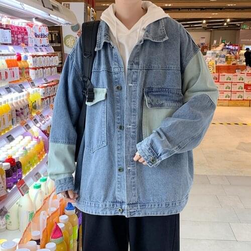 YASUGUOJI New 2021 Streetwear Black Denim Jacket Men Hip Pop Loose Jean Jacket Men Mens Fashion Patchwork Jackets Ropa Hombre