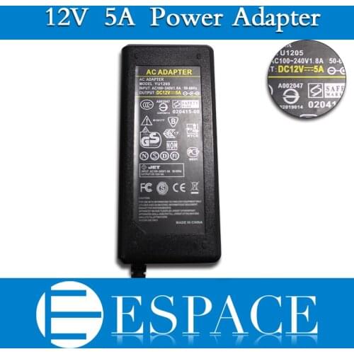 New 12V 5A 60W Power Supply AC 100-240V to DC Adapter For 3528 5050 Strip LED with US/EU plug free shipping