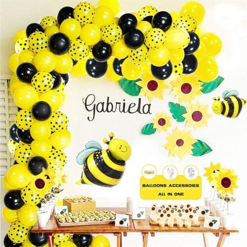 Bee Latex Balloons Point Foil Globos Cartoon Honey Bee Black Wave Balloons Themed Birthday Party Baby Shower Decoration Supplies