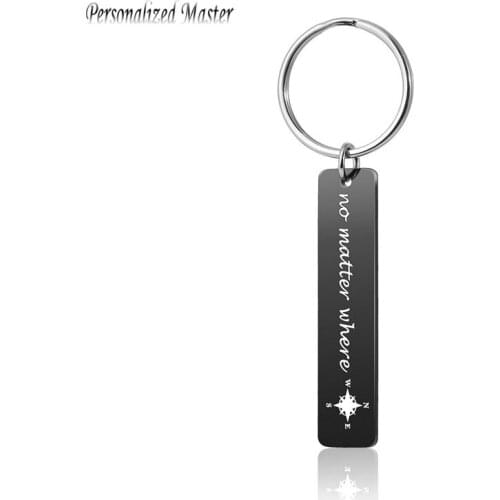 Personalized Master Customized Text Keychain Rectangle Keyring Engraving "No Matter Where" Couple Lover Family Key Chains Gift
