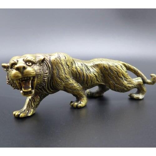 Retro Handmade Pure Copper Tiger Decoration Tea Pet Creative Antique Style Solid Car Animal Statue Home Decoration