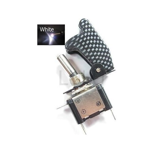 AIRCRAFT TOGGLE SWITCH W CARBON COVER WHITE red blue yellow green LED 12V CW1