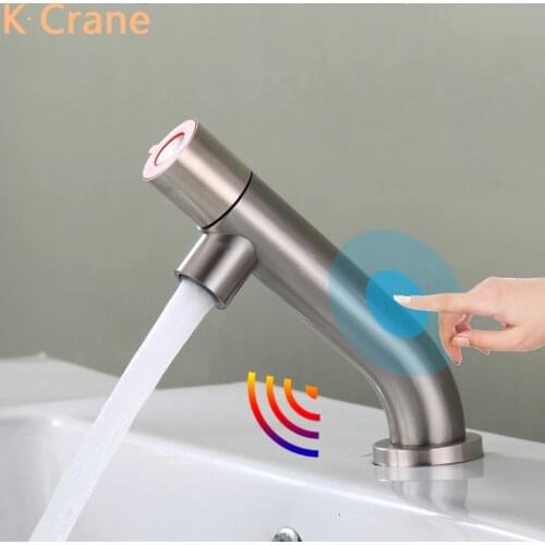 Battery Sensor Faucet Bathroom Smart Touch Sense Tap Single Cold Stainless Steel Grifo One Hole Deck Mounted Automatic Faucets