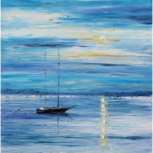 Modern art boats seacapes peace palette knife oil painting High quality Hand painted home decor