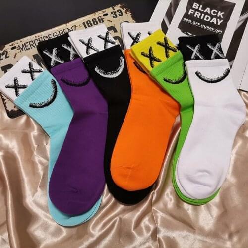 Crew Street Fashion Funny Cotton Socks Cross Fork Two Double Crosses Blink Wink and Happy Smile Face Creative Original Ingenious