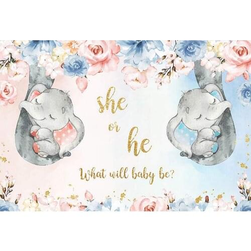 Gender Reveal Party Background Little Peanut Elephant Baby Shower Photography Backdrop Banner Table Scene Setter Wall Poster
