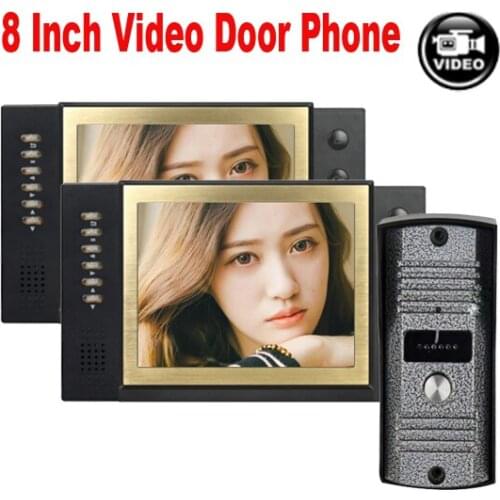 XINSILU Video Door Phone Doorbell Wired Video Intercom System 8-inch Color Recording Monitor and HD Camera with Door Release 1V2