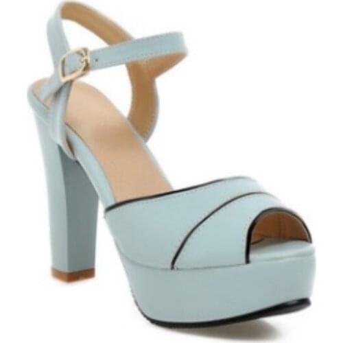 Ladies 4.9" Big Sizes(4 To 12) Sexy Buckle Wedges Heel Peep Toe Sandals Fashion Ankle-Wrap Thin Shoes In 3 Colors Summer Style