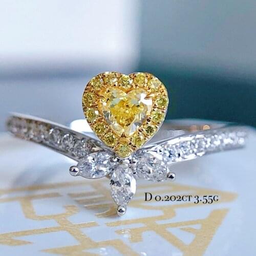 Exquisite Solid 925 Silver Heart Shaped Wedding Engagement Rings Elegant Yellow CZ Crystal Bridal Ring Promise Jewelry Gift