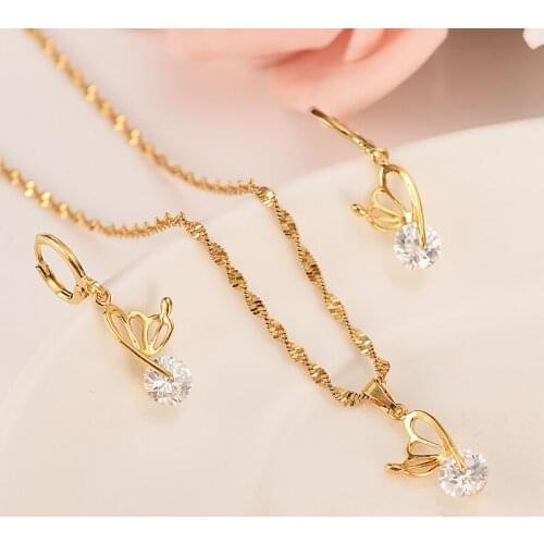 Gold dubai plant flower crystal cz stone Jewelry Sets Earrings Pendant necklace chainbridal Habesha Women Party wedding gifts