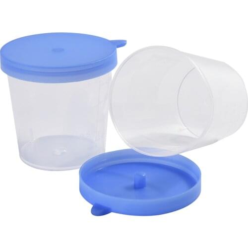 10 Pieces Urine Container Specimen Cup Sample Bottle 40ML Vol Molded Graduation ML And Oz PP EO Sterile Blue Cap Plastic Cup
