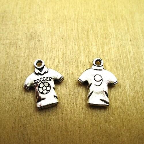 15pcs--18x15mm Soccer Jersey Charms,3D Soccer Shirt Pendants,Soccer Wear DIY necklace/ bracelets charms antique silver tone