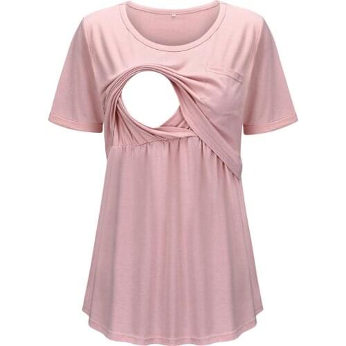 2020 new fashion multifunctional solid color pocket short-sleeved mother nursing top