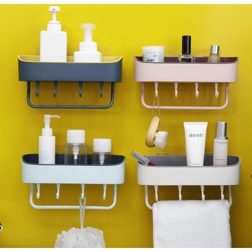 3 in 1 Bathroom Shelves Perforation-free Cosmetics Shampoo Towel Bar Vanity Wall Mounted Toilet Washroom Kitchen Storage Rack