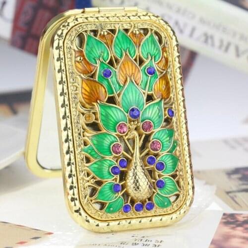 4 set Exquisit Box package Vintage maquillaje espejo Retro crystal flower Metal Portable makeup mirror peacock Cosmetic mirrors
