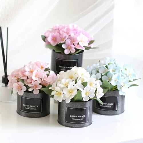 New 1pc Potted Begonia Artificial Flower Iron Pot Bonsai Home Office Garden Decor Artificial Green Leave Plant Decoration