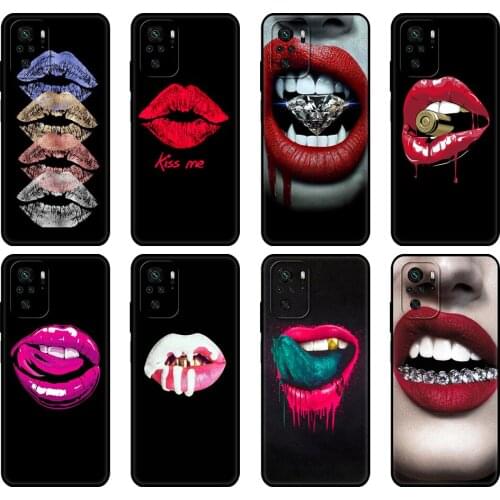 Black tpu Case For Xiaomi Redmi 9T Case Redmi Note 9T Note 10 5G 4G Pro 10S Case Sexy vampire red lips Funny Halloween