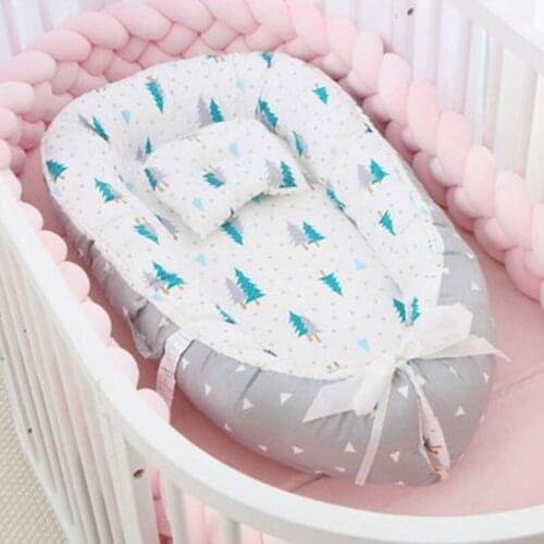 85*50cmBaby Nest Bed with Pillow Portable Crib Travel Bed Infant Toddler Cotton Cradle for Newborn Baby Bed Bassinet Bumper