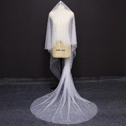 2020 Pearls Wedding Veil Cover Face Pearl Bridal Veil WITHOUT Comb Ivory White Elegant One Layer Veil Wedding Accessories