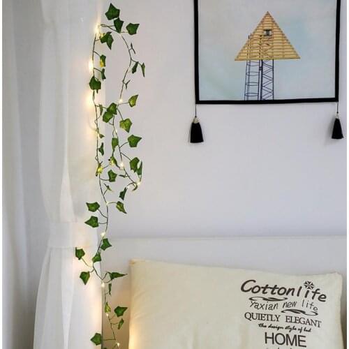 2M/ 20 LED Artificial Plants String Light Green Leaf Ivy Vine Fairy Light String Maple Leaves Lamp Garland DIY Hanging Lighting