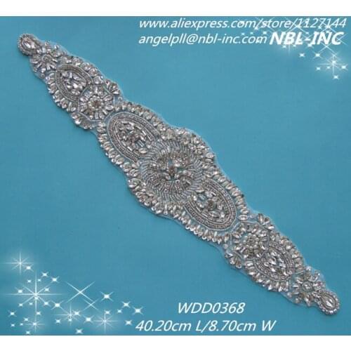Crystal bridal beaded rhinestone sash applique iron on for wedding dress WDD0368