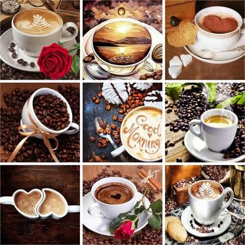 HUACAN 5D Diamond Painting Coffee Scenery Handmade Gift Mosaic Coffee Cup Embroidery Home Decoration