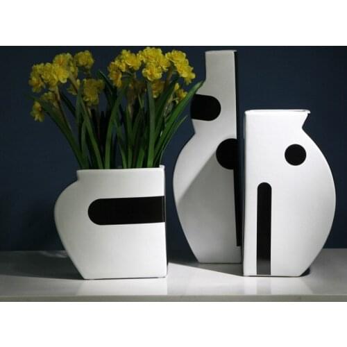 Ceramic Vase Abstract Black and White Flower Arrangement Desktop Ceramic Crafts Furnishings Creativity Modern Home Decoration