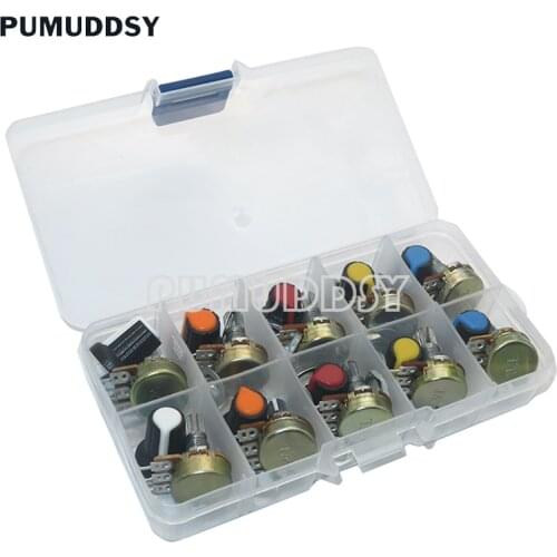 WH148 Potentiometer Kit B1K 2K 5K 10K 20K 50K 100K 500K 1M 15mm Linear Taper Rotary Potentiometer Resistor Set 3pin with cap