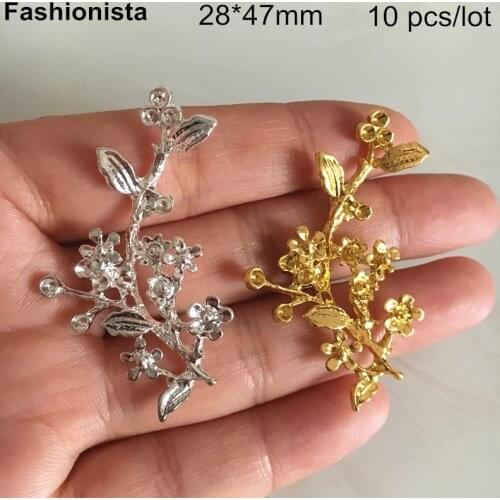 10 pcs - 28*47mm Metal Flower Branch,Zinc Alloy Casted Flower Leaf Branch,Gold-color,Silver-color,DIY Crafts Findings -No Hole