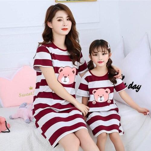 Cute Sleepwear Pajamas Set Nightwear Cartoon Pyjamas Casual Homewear Bear Dress for Girl Cotton Pijamas Summer Short Nightgown