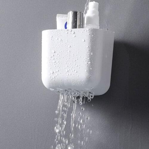 27RE Multifunction Wall Mounted Storage Box Self-Adhesive Remote Control Holder Hanging Shelf with Drain Hole Bathroom Basket