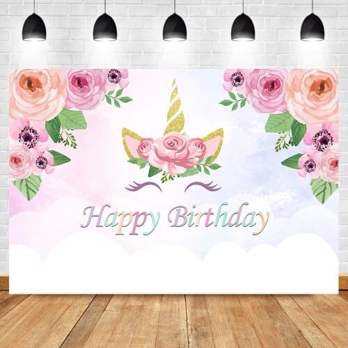 Mocsicka Floral Unicorn Birthday Backdrop Colorful Flower Theme Boy and Girl Birthday Cake Table Unicorn Photography Backdrops