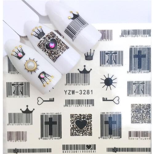 Nail Art Stickers Water Decals Bar Code Cross Crown Sun Nail Art Decorations For Manicure Accessories Watermark Design