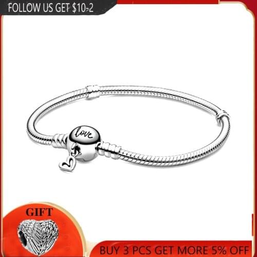 New 925 Sterling Silver Love Chain Buckle Snake Shape Bracelet Fit Original Bead Pendant Making Fashion DIY Jewelry For Women