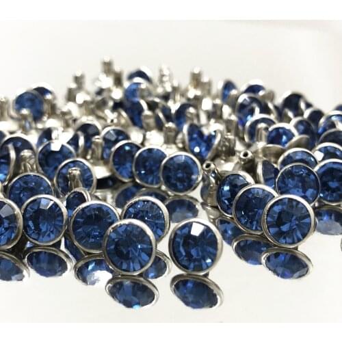 New 8MM 50 Sets Cz++ Light Sapphire Crystal Rivets Silver Plated Spots Studs Double Cap for DIY Leather-Craft Making
