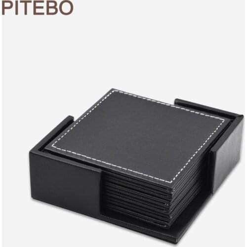 PITEBO 6PCS / Pu Innovative Square Leather Tea Cup Pad Insulation Cup Pad European saucer Waterproof Coffee Pad